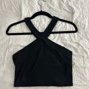 Cross neck crop top Black